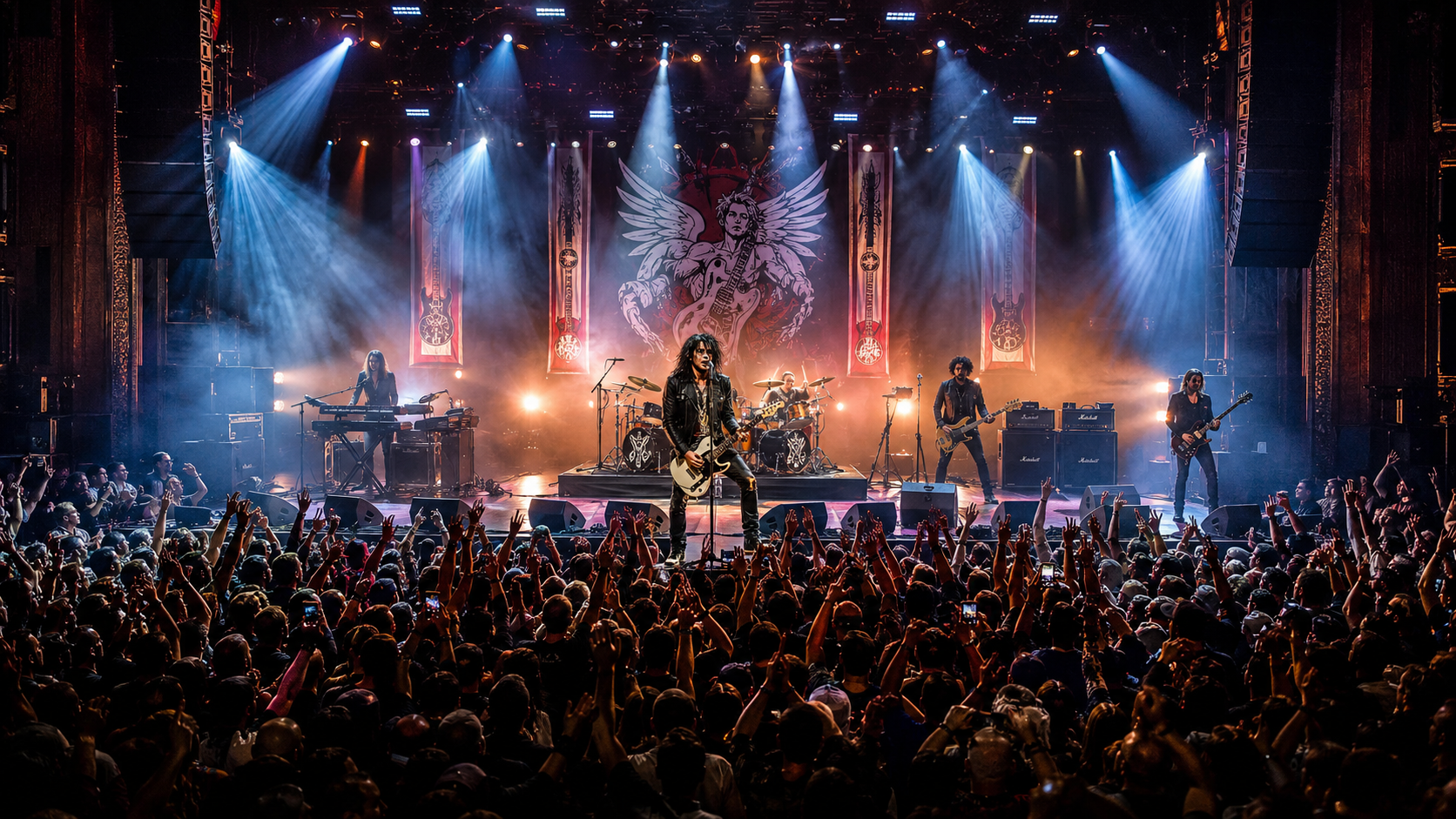 rock guitarist performing at concert