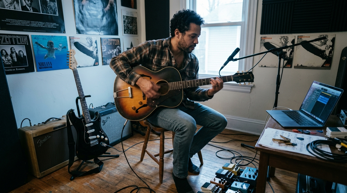guitar player reading chords