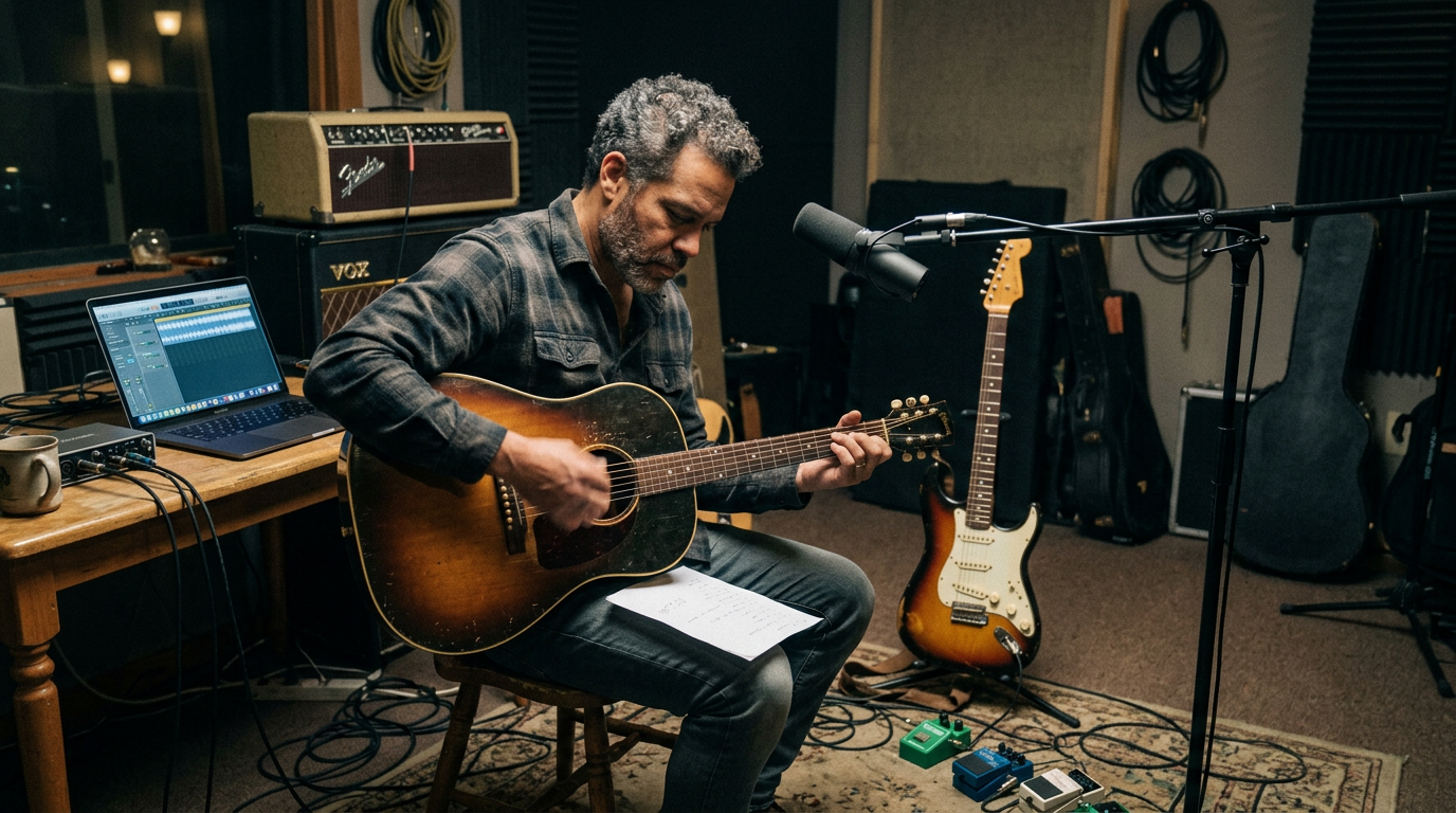 guitar player reading chords