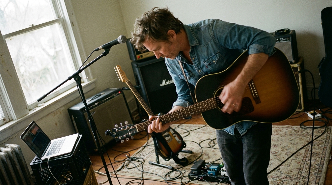 guitar player reading chords