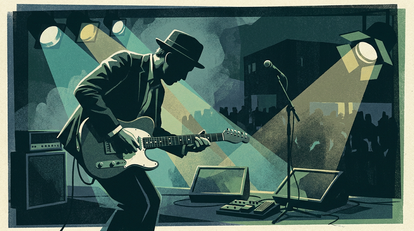 illustration of guitar player on stage