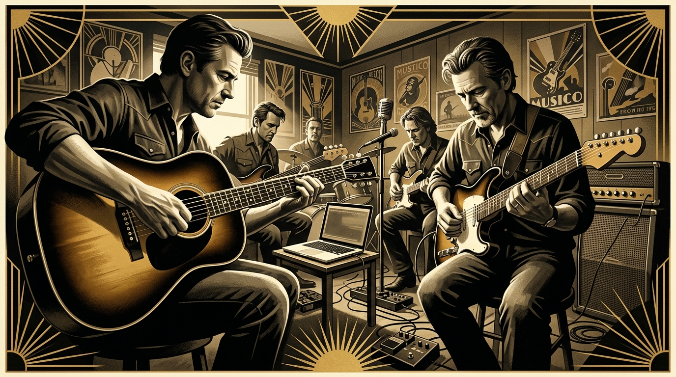 guitarists playing and jamming