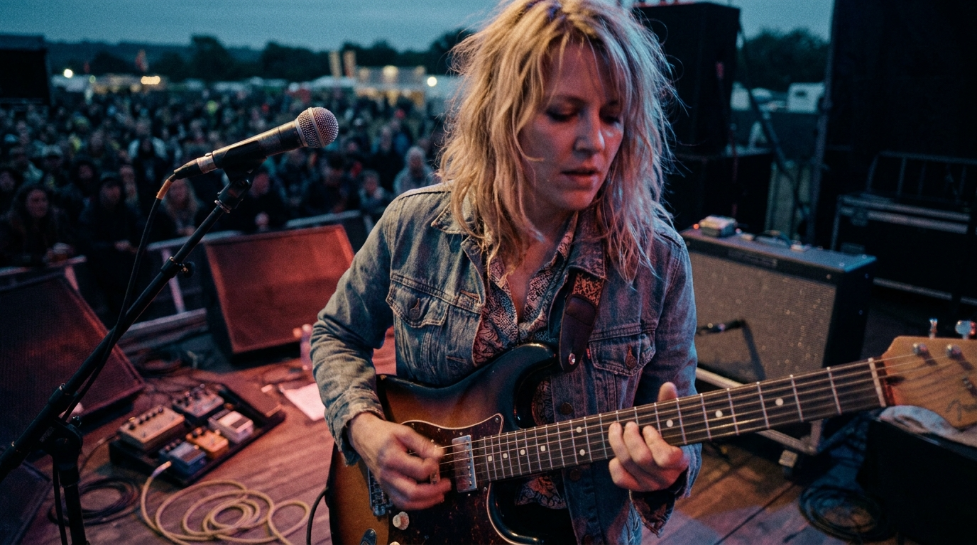 female guitarist performing