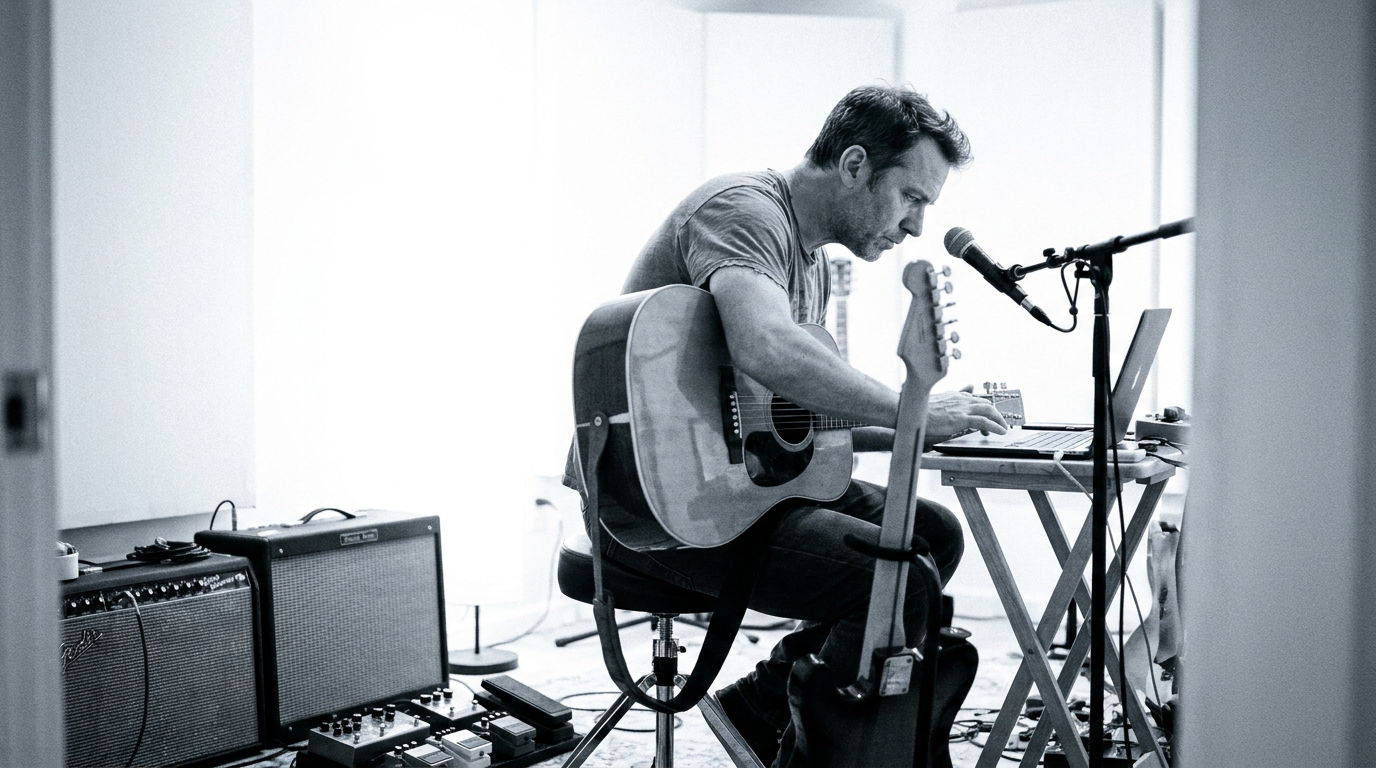 guitar player recording practice
