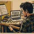 guitar player studies picked harmonics