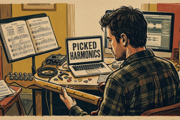 guitar player studies picked harmonics