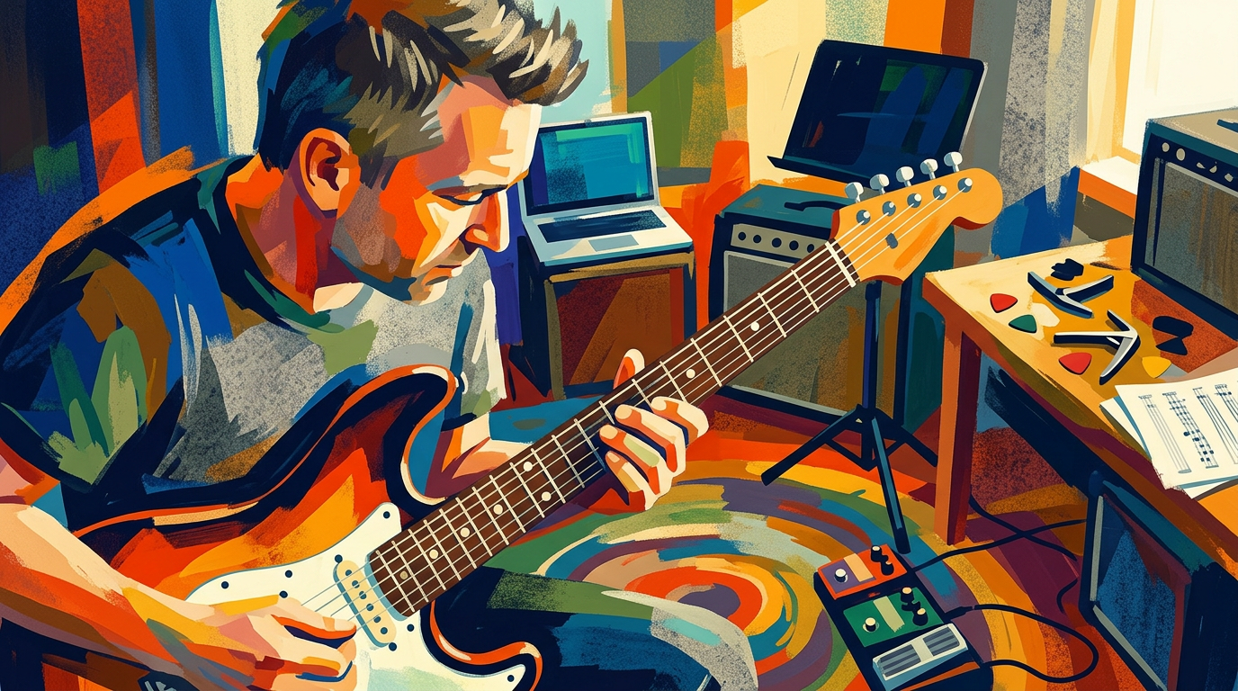 practicing guitar