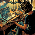 guitar player studying harp harmonics