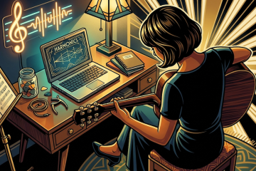 guitar player studying harp harmonics