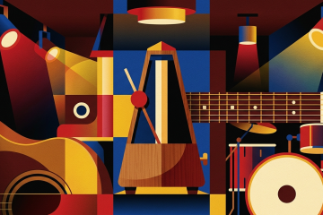 illustration metronome, guitar and drums