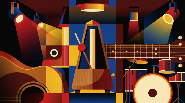 illustration metronome, guitar and drums