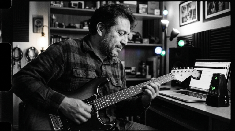 Guitar player with metronome